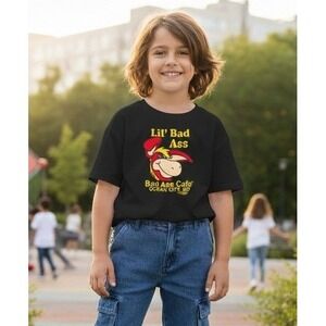 Port & Company Bad Ass Cafe Ocean City Kids Graphic Tee Shirt Cotton Black Sz 4T